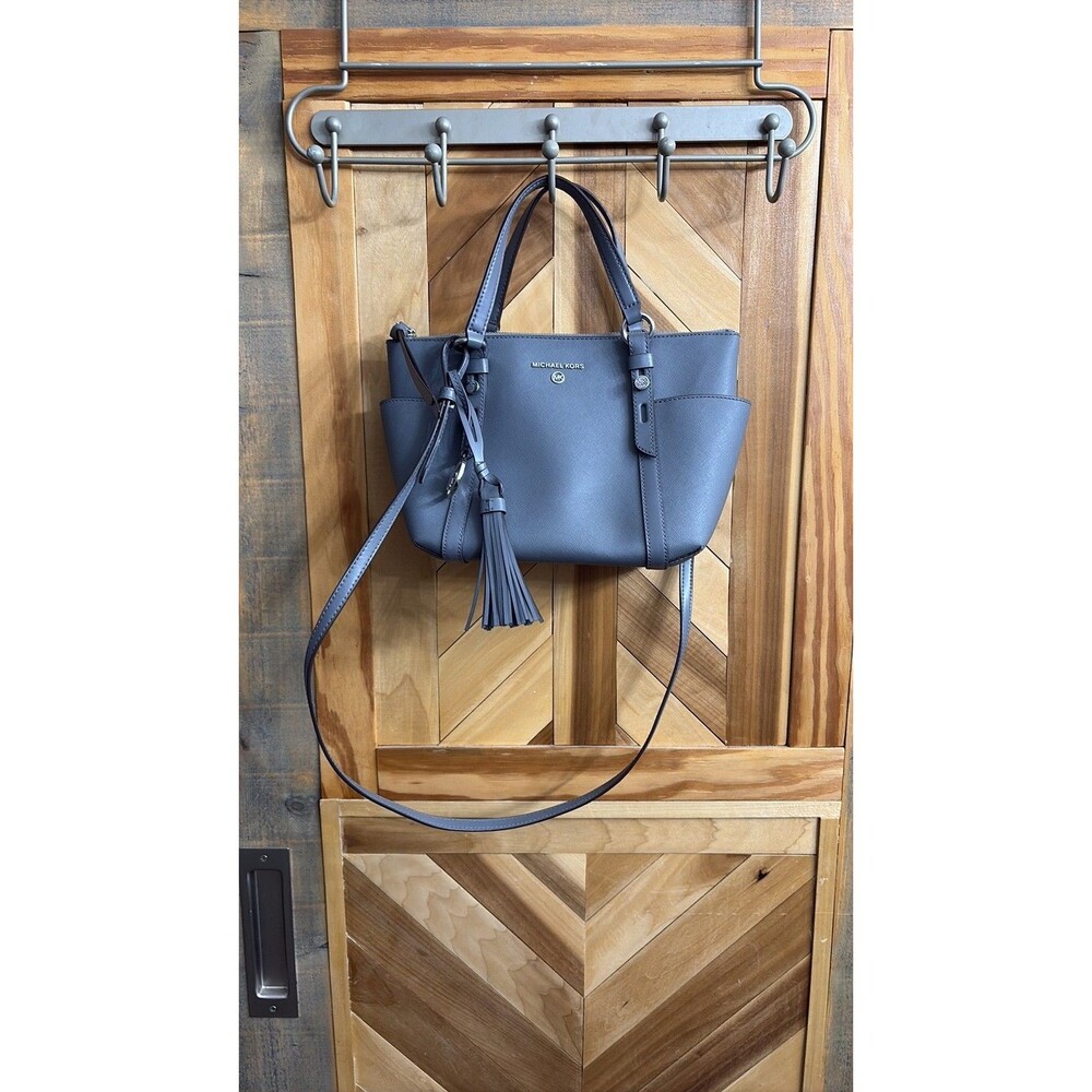 Michael Kors Saffiano Leather Sullivan Small Top-Zip Tote in Slate Blue 10”x5”